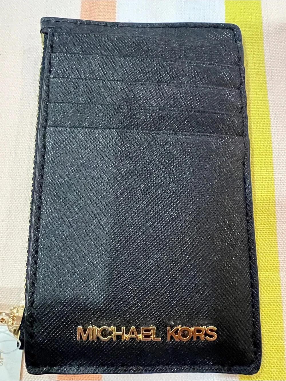 Michael Kors Black Leather Card Holder with Gold Logo